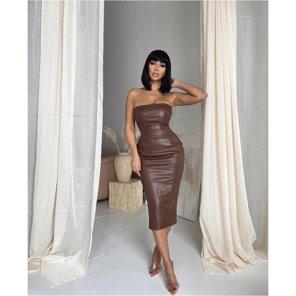 Hidden Hills Vegan Leather Dress - Chocolate