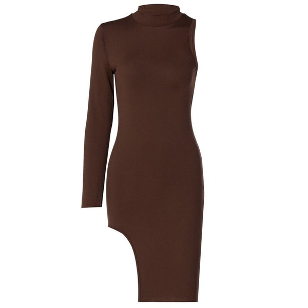 Sacramento Asymmetric Bodycon Dress - Chocolate prettycouturesa Sacramento Asymmetric Bodycon Dress - Chocolate prettycouturesa