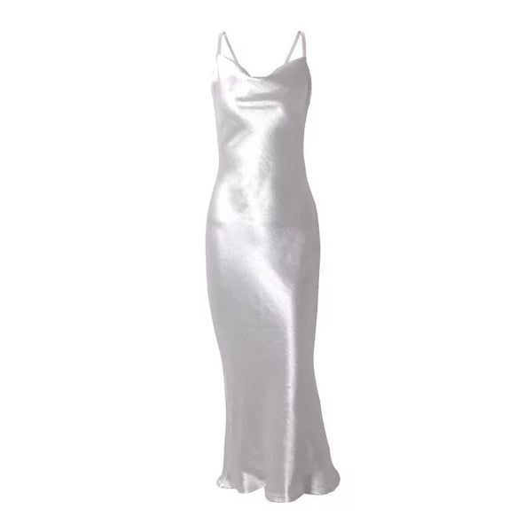 Dripping in Gold - Ivory Satin Midaxi Dress