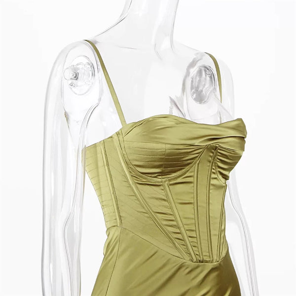 Melrose Satin Dress - Moss Green